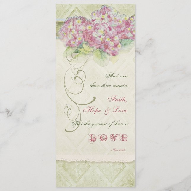 Vintage Style Pink Hydrangea - Menu Card (Front)