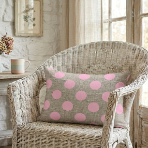Vintage Style Pink Polka Dots on Burlap Decorative Cushion