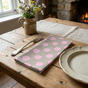 Vintage Style Pink Polka Dots on Burlap Tea Towel