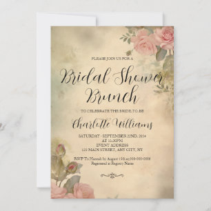 Vintage Style Pink Roses Bridal Shower Brunch Invitation