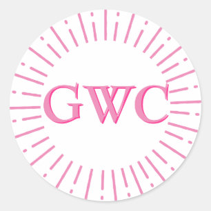 Vintage Style Pink Sun Burst  Custom Monogram Classic Round Sticker