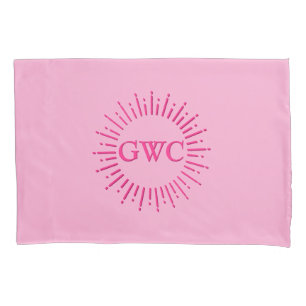 Vintage Style Pink Sun Burst  Custom Monogram Pillowcase