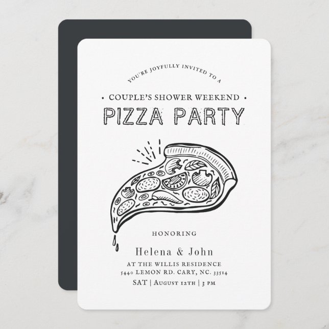 Vintage Style Pizza Party | Couple's Shower Invita Invitation (Front/Back)