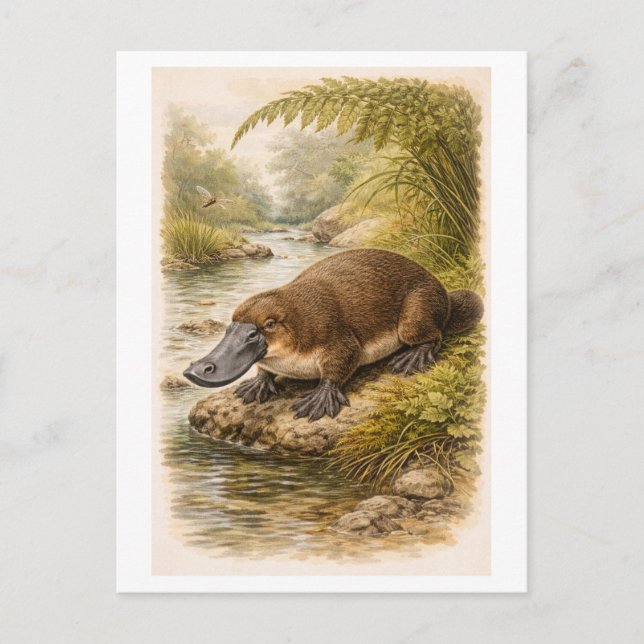 Vintage-Style Platypus Illustration Postcard (Front)