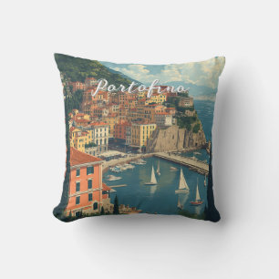 Vintage Style Portofino Genova Italy Cushion