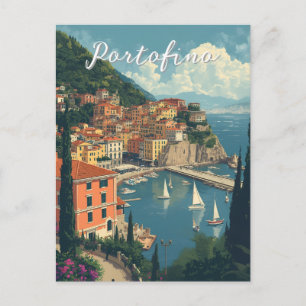 Vintage Style Portofino Genova Italy Holiday Postcard
