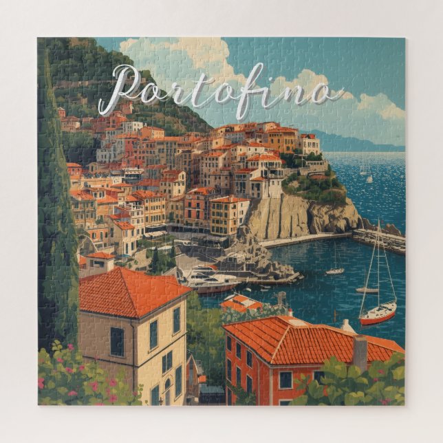 Vintage Style Portofino Genova Italy Jigsaw Puzzle (Vertical)