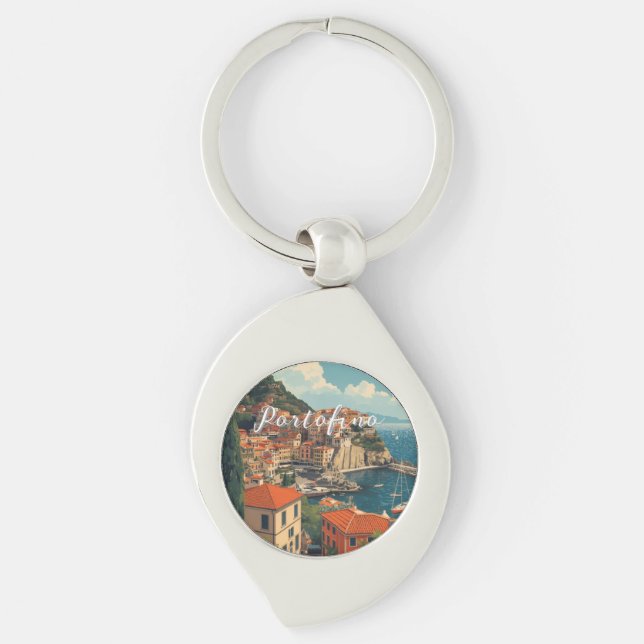 Vintage Style Portofino Genova Italy Key Ring (Front)