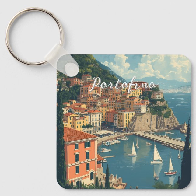 Vintage Style Portofino Genova Italy Key Ring (Front)
