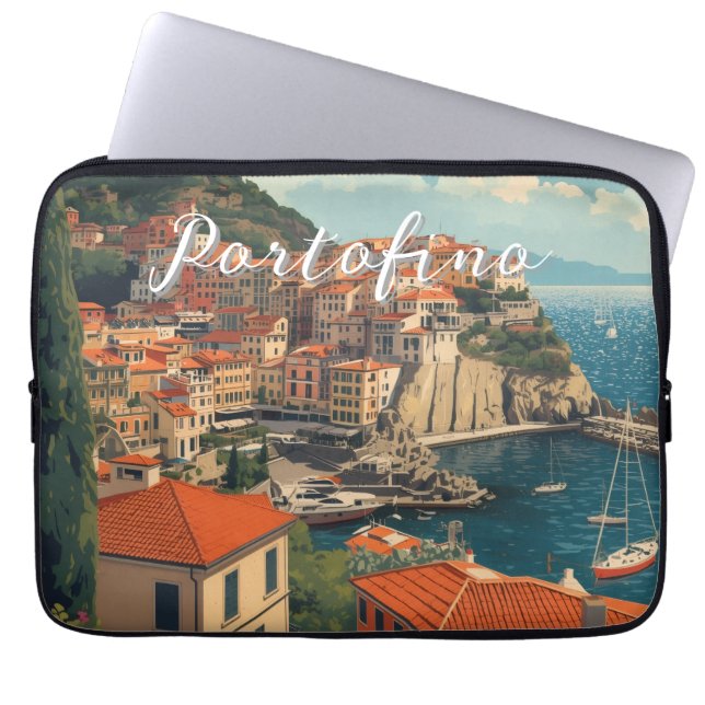 Vintage Style Portofino Genova Italy Laptop Sleeve (Front)
