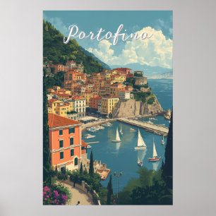 Vintage Style Portofino Genova Italy Poster
