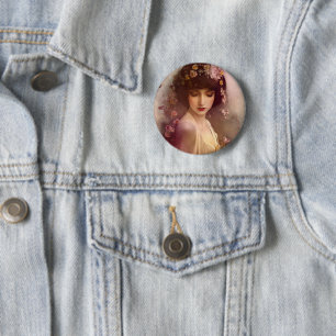 Vintage Style Portrait of Beautiful Floral Woman 6 Cm Round Badge