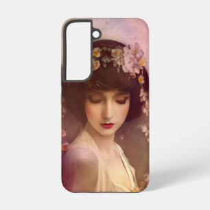 Vintage Style Portrait of Beautiful Floral Woman Samsung Galaxy Case