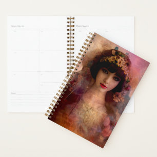 Vintage Style Portrait of Beautiful Woman in Pink Planner