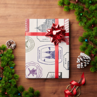 Vintage Style Postage Travel Stamp  Wrapping Paper
