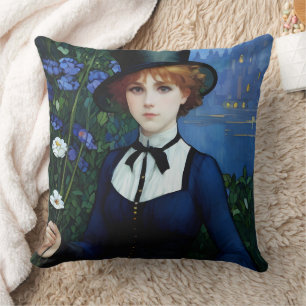 Vintage Style Pretty Dark Academy Girl Portrait Cushion