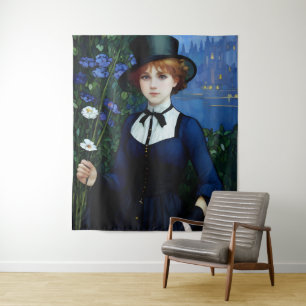 Vintage Style Pretty Dark Academy Girl Portrait Tapestry