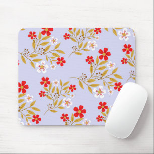 Vintage Style Pretty Red Flowers on Blue Pattern Mouse Pad
