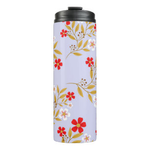 Vintage Style Pretty Red Flowers on Blue Pattern Thermal Tumbler