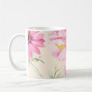 Vintage Style print with pink flowers & Roses Coffee Mug