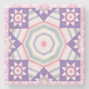 Vintage Style Quilt Square Marble Coaster