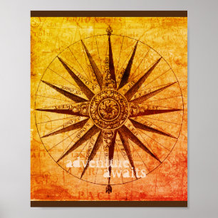 vintage style quote poster compass map