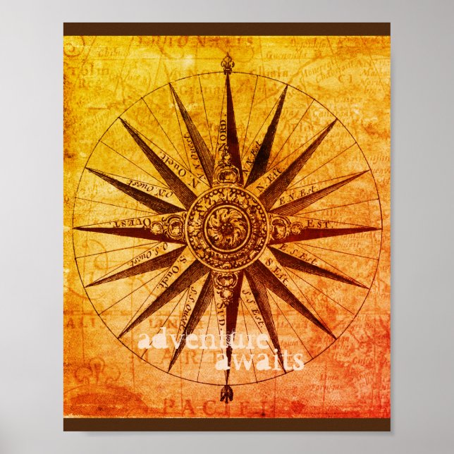 vintage style quote poster compass map (Front)