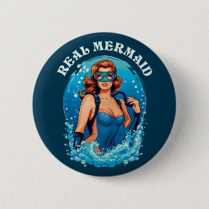 Vintage Style Real Mermaid - Female Scuba Diver 6 Cm Round Badge