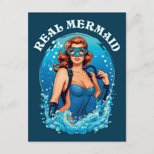 Vintage Style Real Mermaid - Female Scuba Diver Postcard