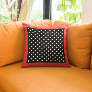 Vintage Style Red Border Black and White Polka Dot Cushion