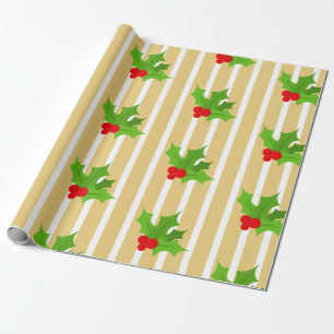 Vintage Style Red Green Gold Christmas Holly Wrapping Paper