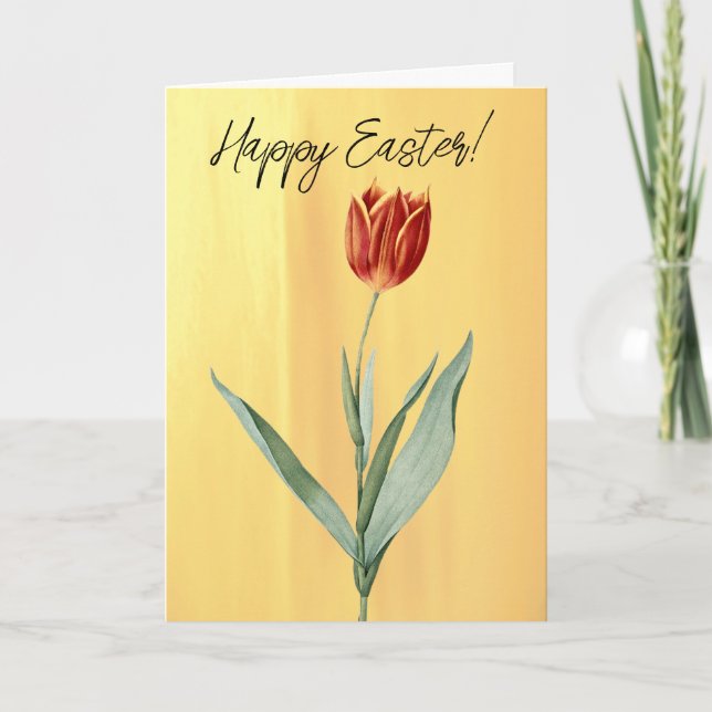 Vintage Style Red Tulip Flower Easter Card (Front)