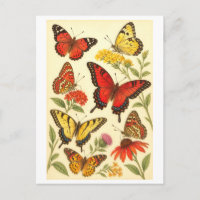 Vintage-Style Red & Yellow Butterfly Illustration