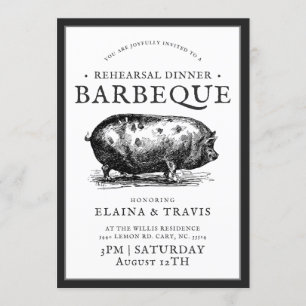 Vintage Style    Rehearsal Dinner   BBQ Pig Roast Invitation