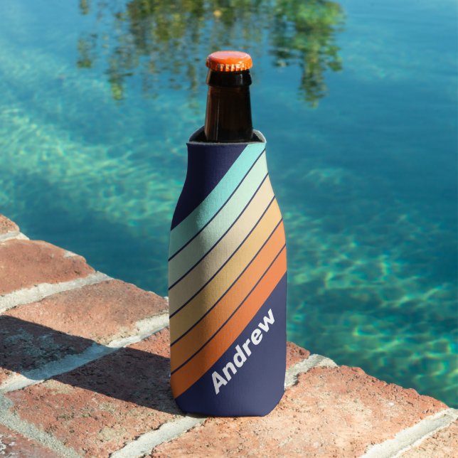 Vintage Style Retro Stripes with Name Bottle Cooler (In Situ Pool)