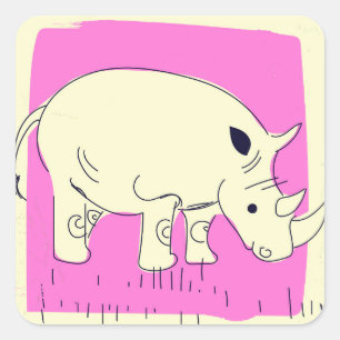 Vintage style Rhino cartoon Square Sticker