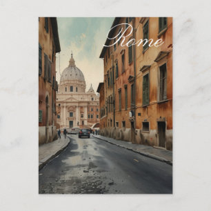 Vintage Style Rome Italian Travel Watercolor Postcard