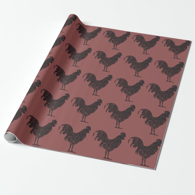 Vintage-style Rooster Wrapping Paper (Unrolled)