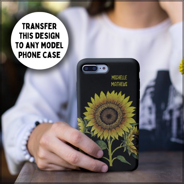 Vintage Style Rustic Yellow Sunflower Custom Name Case-Mate iPhone Case (Creator Uploaded)