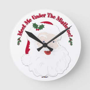 Vintage Style Santa Meet Me Under The Mistletoe! Round Clock