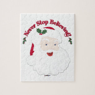 Vintage Style Santa Never Stop Believing Jigsaw Puzzle