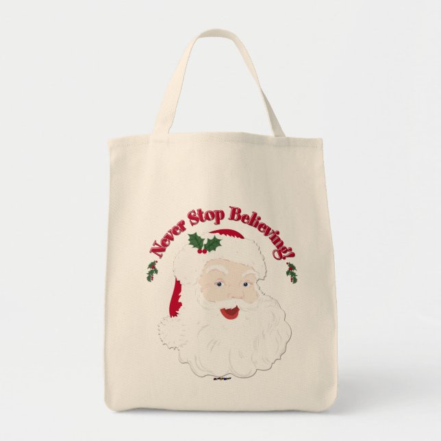 Vintage Style Santa Never Stop Believing Tote Bag (Front)