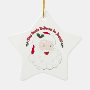 Vintage Style Santa This Santa Believes In Jesus Ceramic Tree Decoration