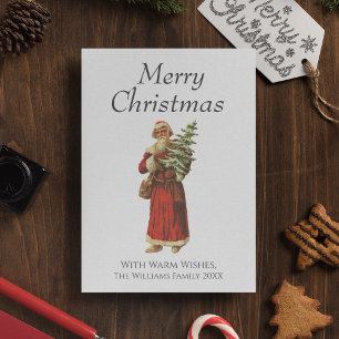 Vintage Style Santa Tree Merry Christmas Holiday Card