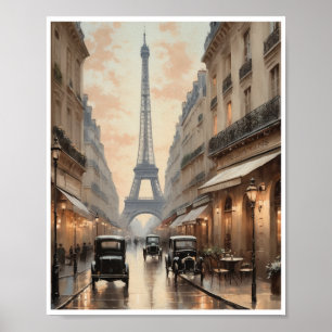 Vintage-style scenes of Parisian streets, cafes Poster