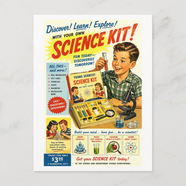 Vintage-Style Science Kit Advertisement Postcard (Front)