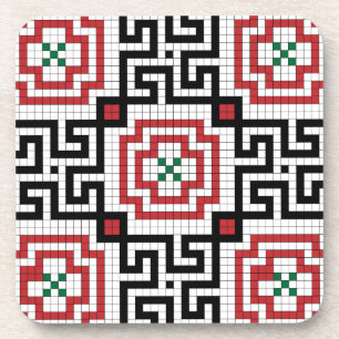 Vintage style seamless black white and red tile coaster