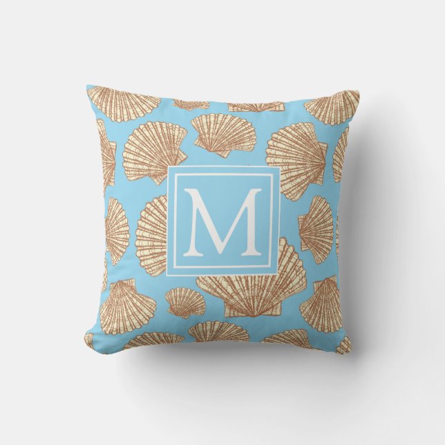 Vintage Style Seashell Pattern | Add Your Initial Cushion (Front)