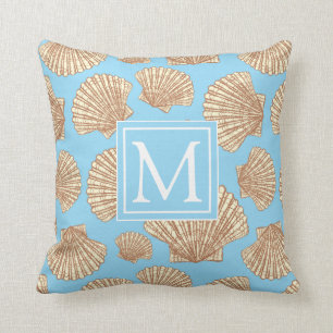 Vintage Style Seashell Pattern   Add Your Initial Cushion