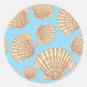 Vintage Style Seashell Pattern Classic Round Sticker